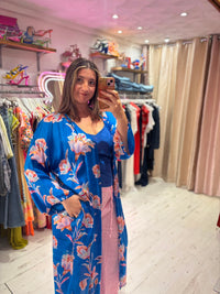 Kira Maxi Kimono | Electric Blue Floral Print