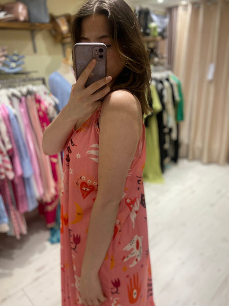 Aura Printed Linen Mix Maxi Dress | Pink
