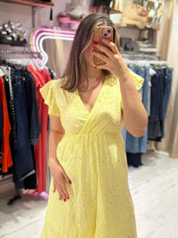 Broderie Anglaise Cotton Midaxi Dress | Yellow