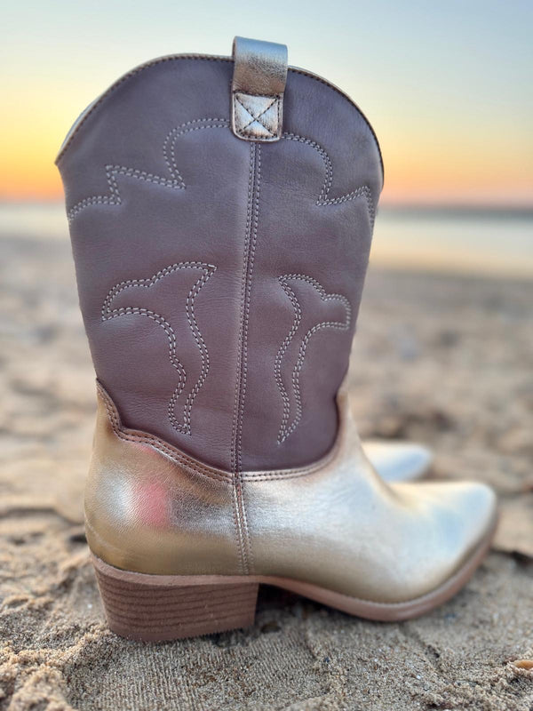 Felmini | Two Tone Cowboy Boots | Gold