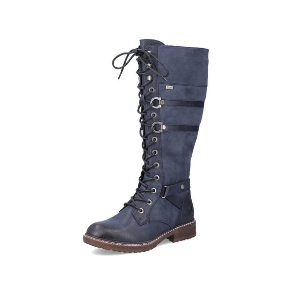 Rieker | 94732-14 Long Lace Up Boot | Dark Blue