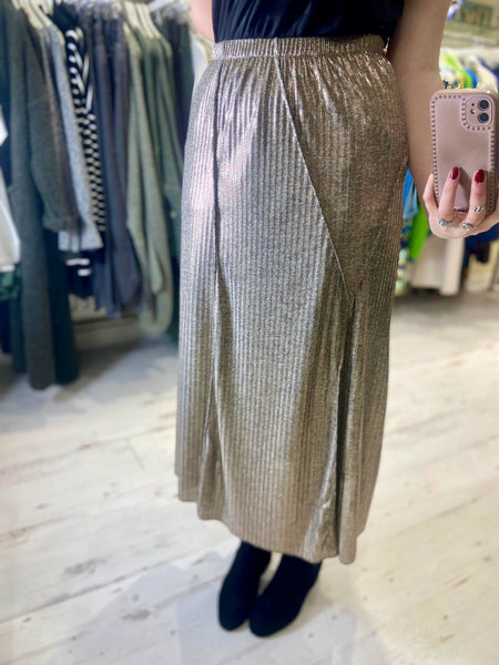 Aria Ribbed Metallic Jersey Midi Skirt | Gold