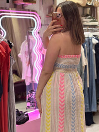 Geometric Print Boho Bandeau Dress | White Multi