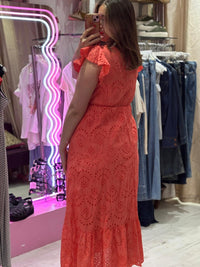 Broderie Anglaise Cotton Midaxi Dress | Coral