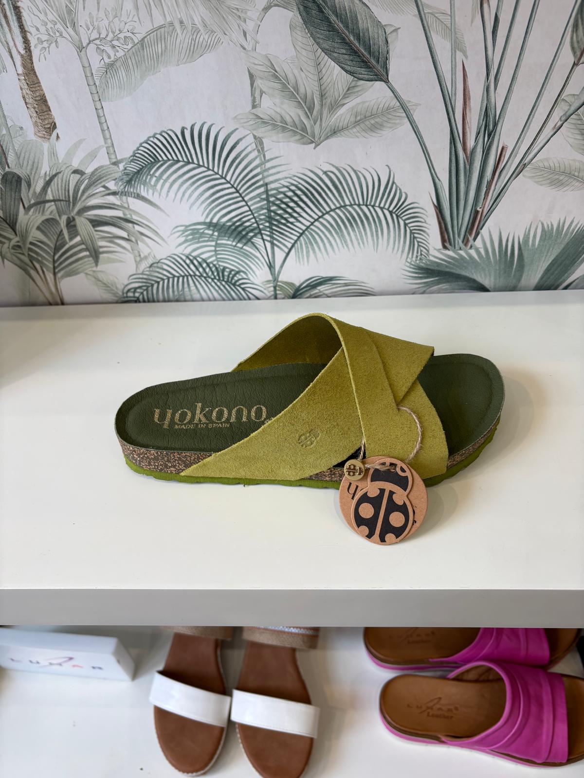 Yokono | ONLY-300 | Suede Cross Strap Slip On Sandal | Pistachio