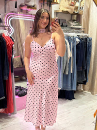 Polka Dot Silky Midi Dress | Pale Pink