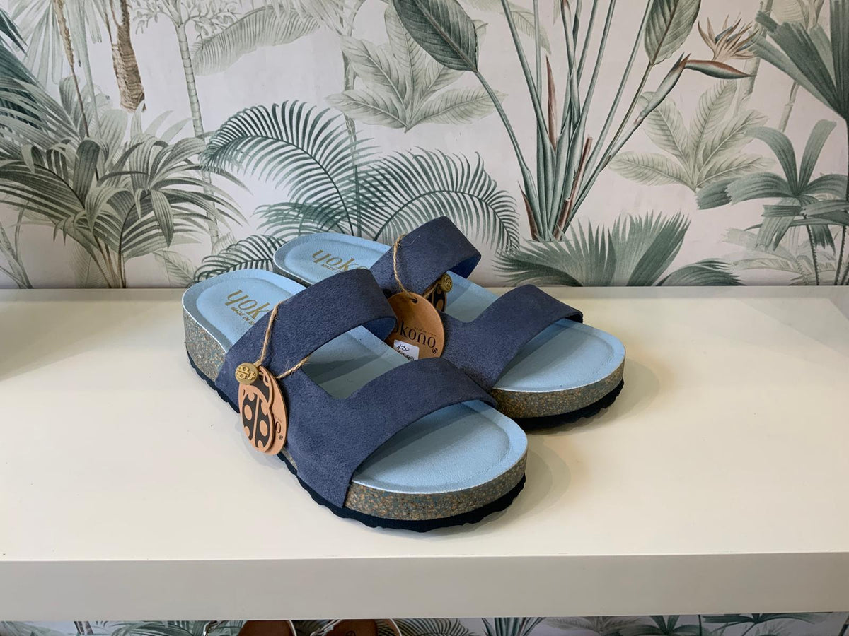 Yokono | LANKA-260 | Suede Platform Slip On Sandal | Iris Blue
