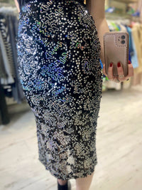 Sofia Sequin Stretch Pencil Skirt | Black/Silver