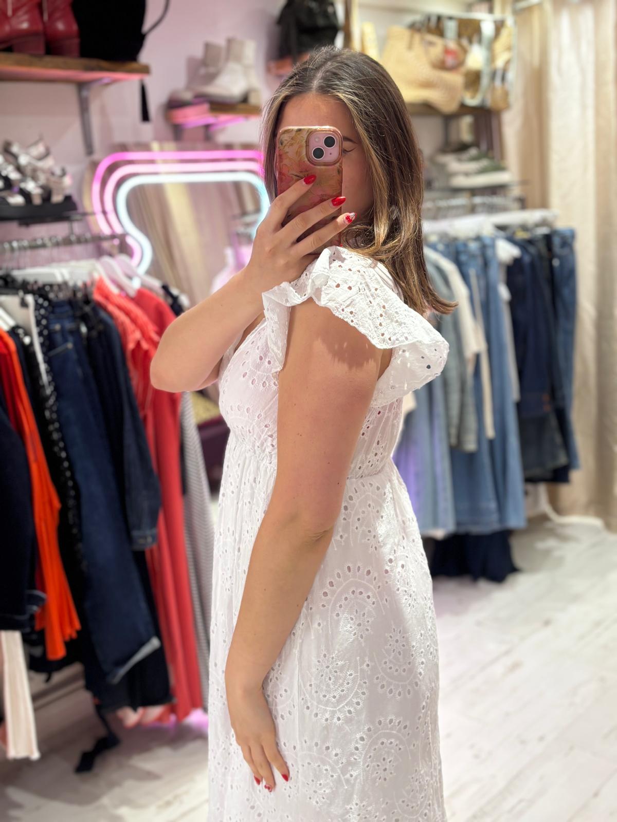 Broderie Anglaise Cotton Midaxi Dress | White