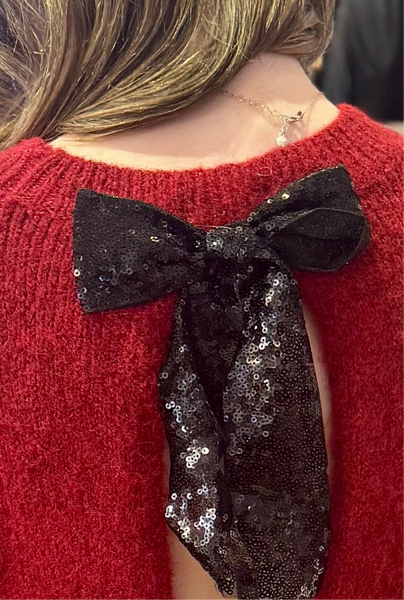 Sequin Bow Back Jumper | Deep Red