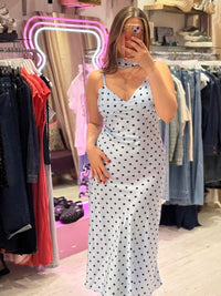 Polka Dot Silky Midi Dress | Pale Blue