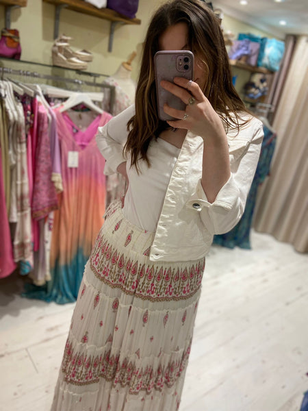 Ophelia Boho Tiered Skirt | Pink/White