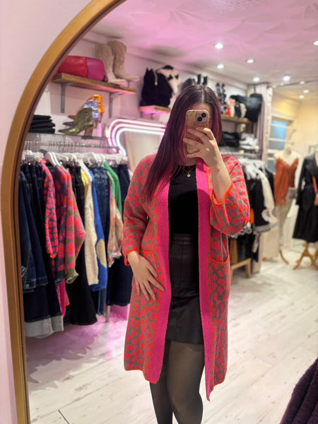 Bright Leopard Print Long Cardigan | Khaki Multi