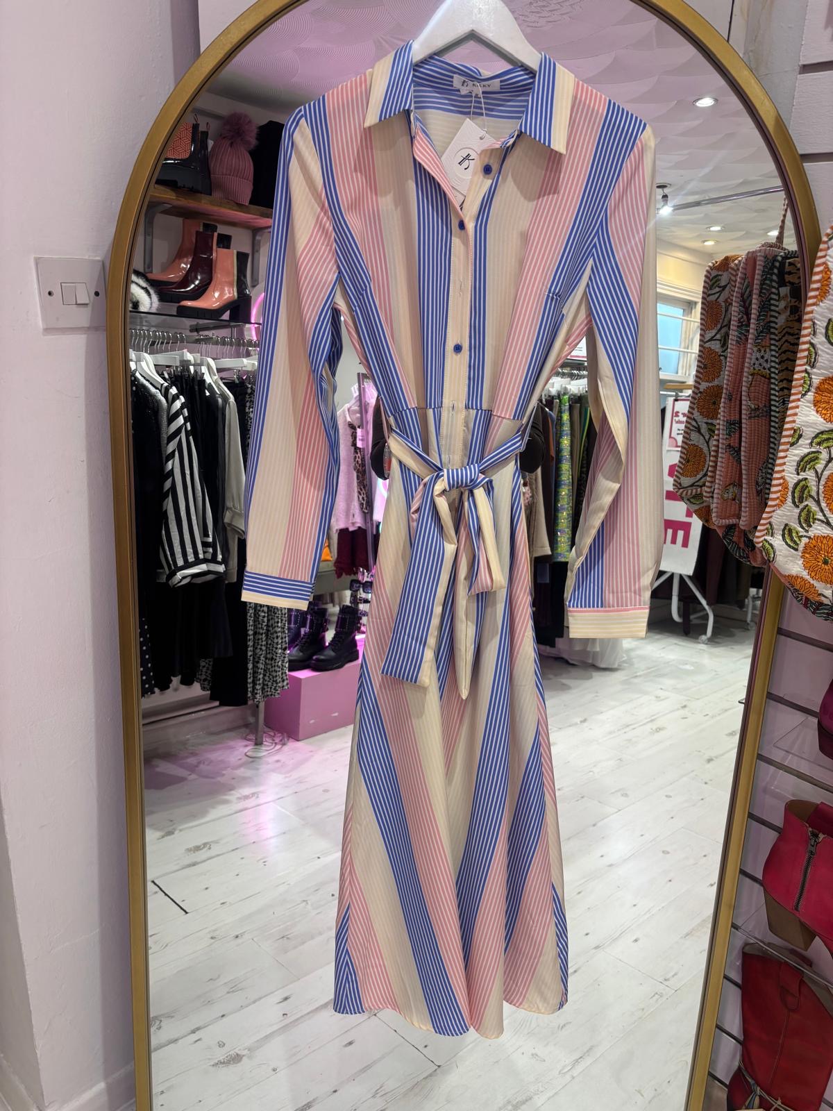 Pastel Striped Midi Shirt Dress