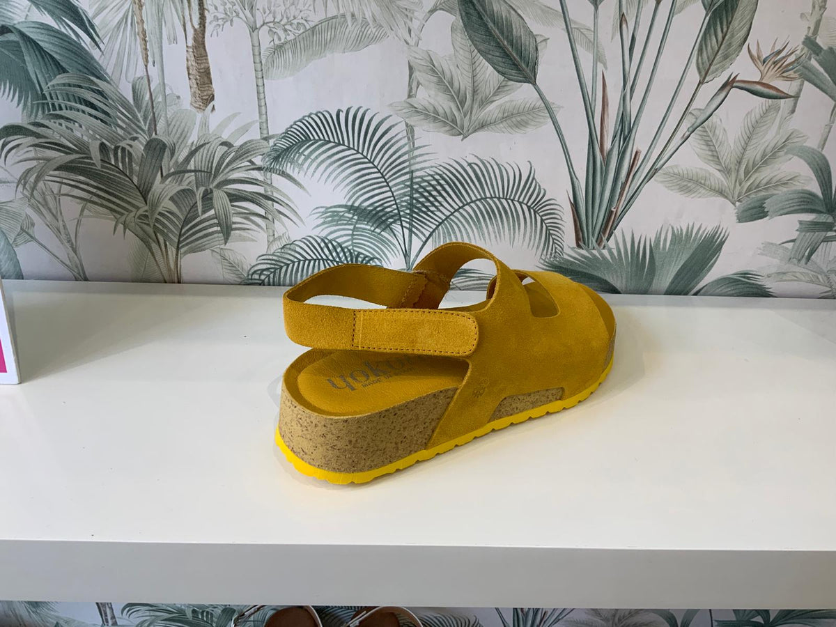 Yokono | LANKA-261 | Suede Platform Sling Back Sandal | Mustard Yellow