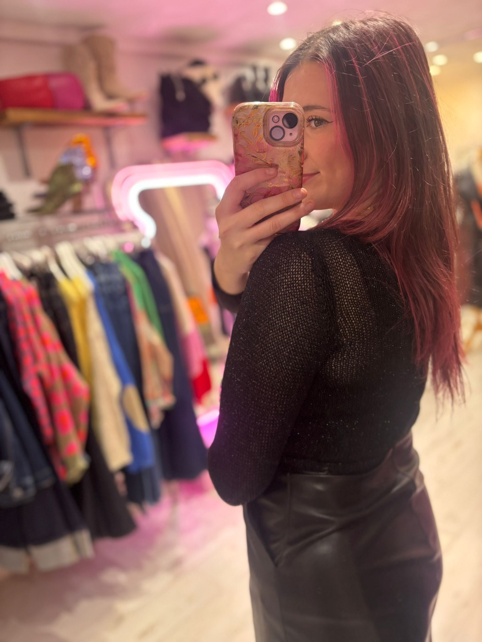 Metallic Knit Tie Front Cardigan | Black