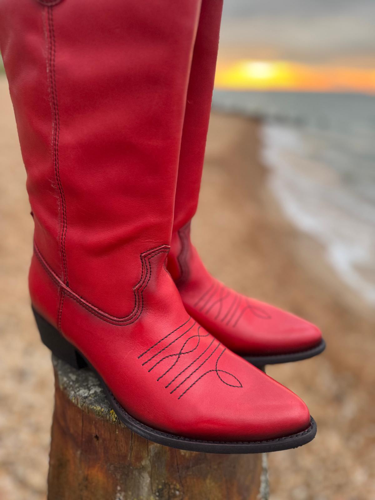 Felmini | Long Leather Cowboy Boot | Red