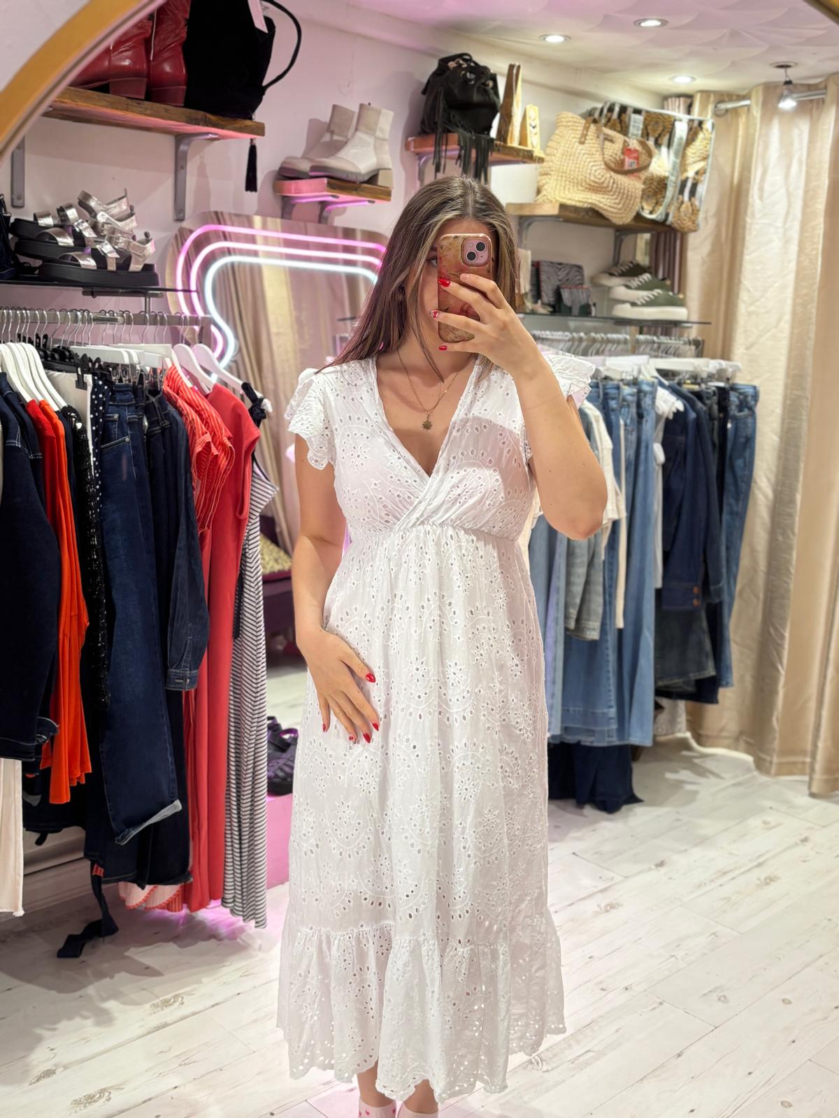 Broderie Anglaise Cotton Midaxi Dress | White