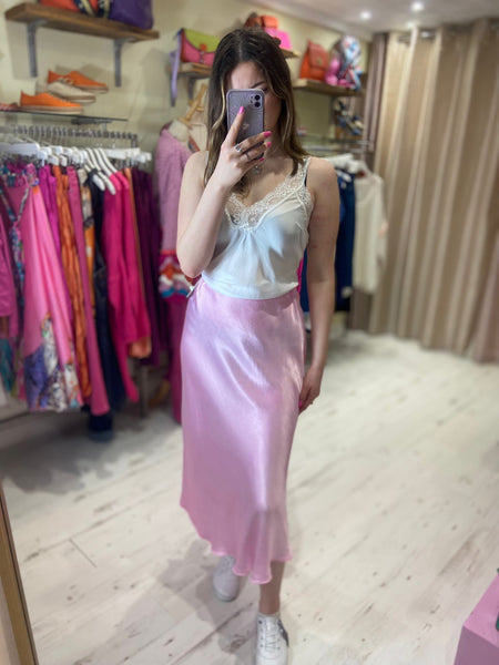 Aurora Satin Skirt | Dolly Pink