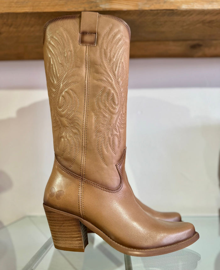 Felmini | Long Heeled Leather Cowboy Boot | Tan