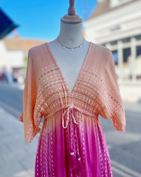 Boho Ombre Maxi Dress | Orange/Pink