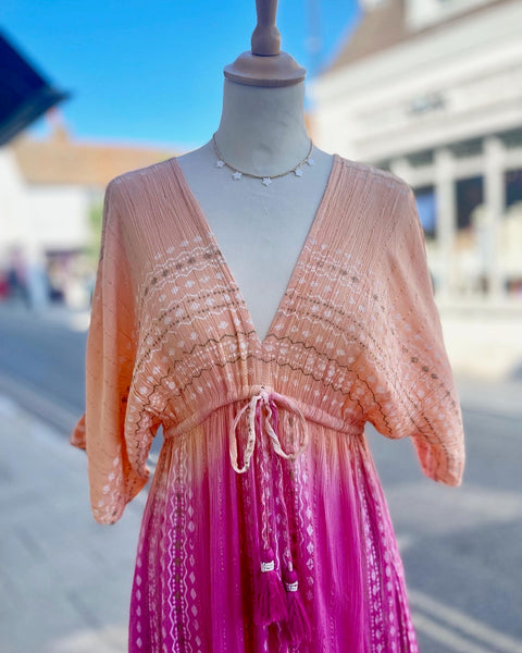Boho Ombre Maxi Dress | Orange/Pink