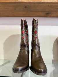 Felmini | Long Leather Cowboy Boot | Green/Red
