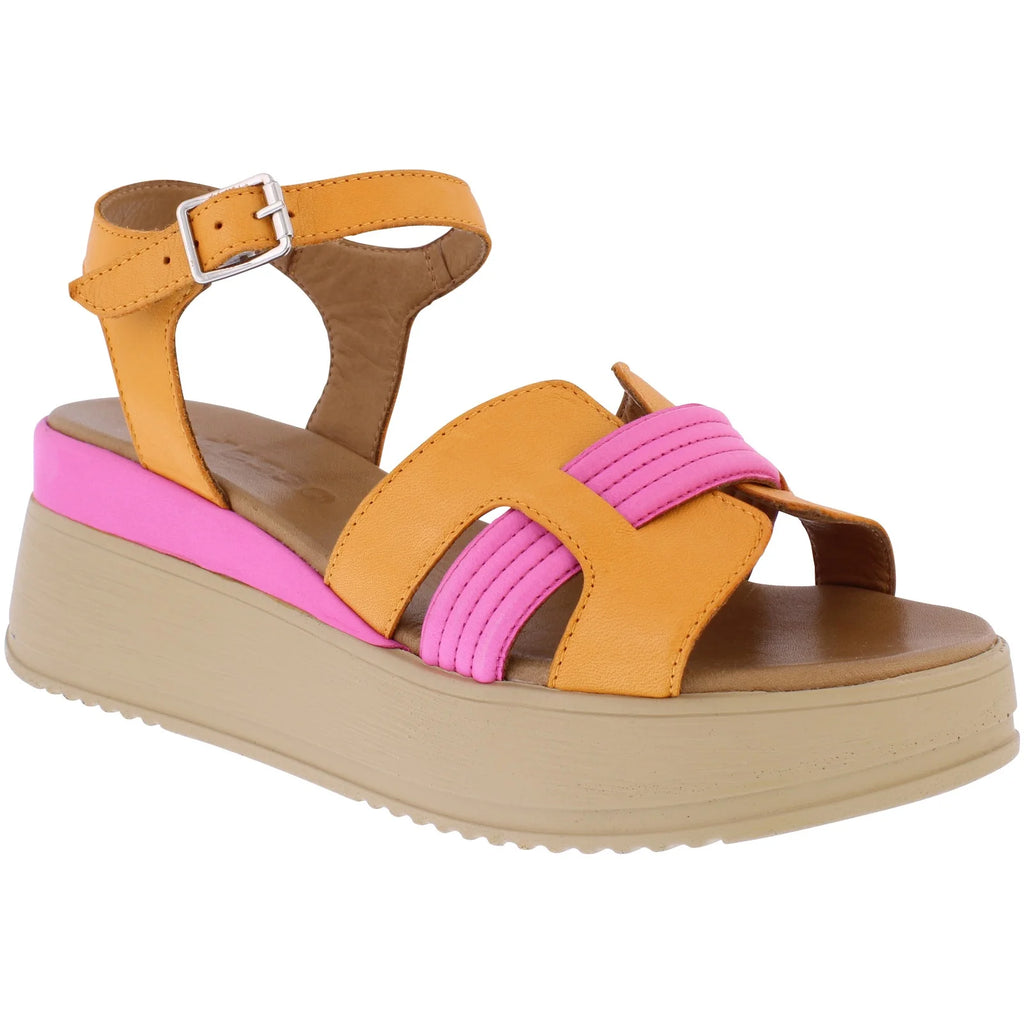 Adesso | Eula Fruit Salad Leather Wedge Sandal | Orange/Pink