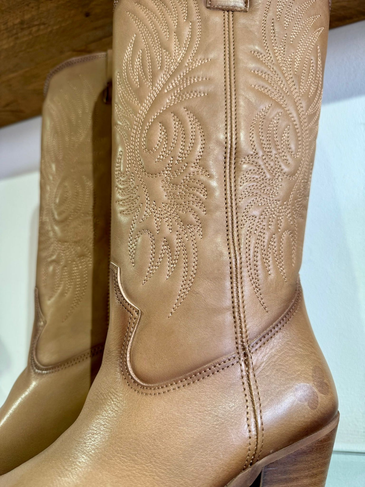 Felmini | Long Heeled Leather Cowboy Boot | Tan