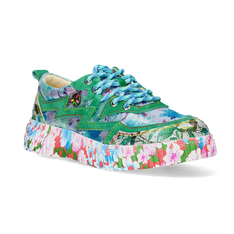 Laura Vita | Soleno 06 Floral Flatform Trainer | Green