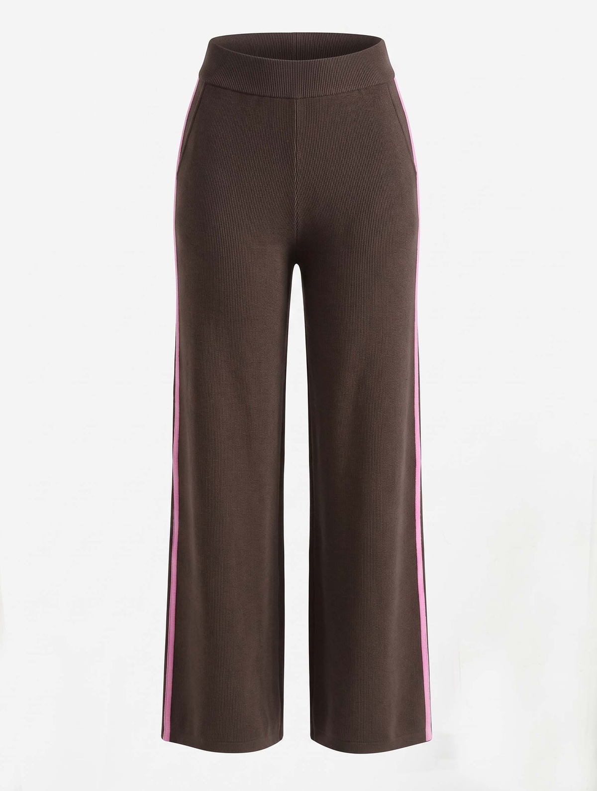 Alice Collins | Karlie Side Stripe Knit Trousers | Chocolate Chip/Pink