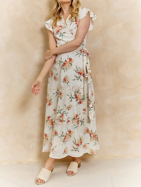 Floral Wrap Maxi Dress | White Multi