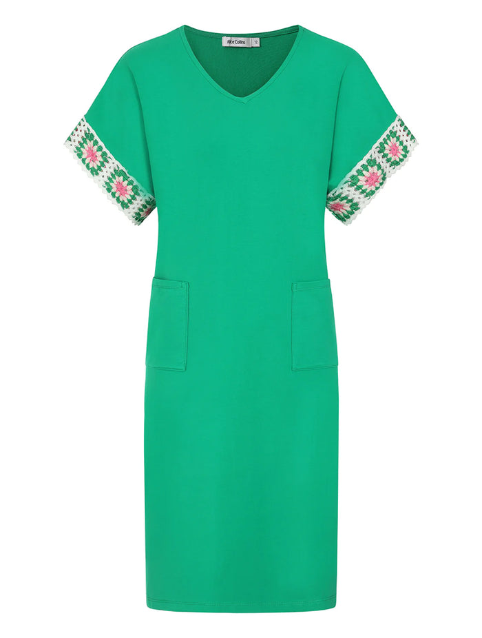 Cassie Crochet Sleeve Dress | Green Pepper