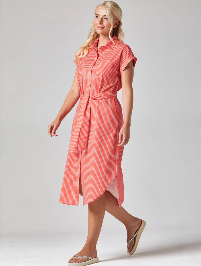 Rochelle Striped Shirt Dress | Fiesta Red/White