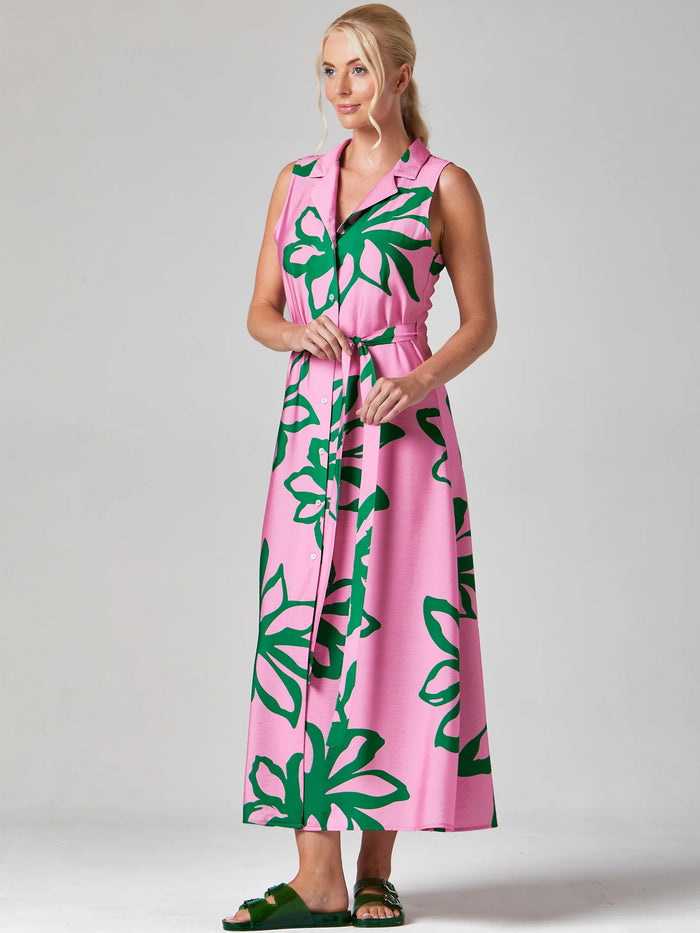 Mairi Midi Shirt Dress | Pink/Green