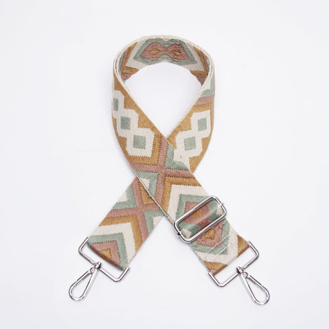 Aztec Embroidered Bag Strap | Beige