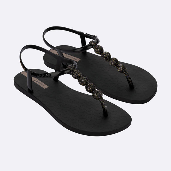 Class Easy On Glow | Flat Sandal | Black Glitter