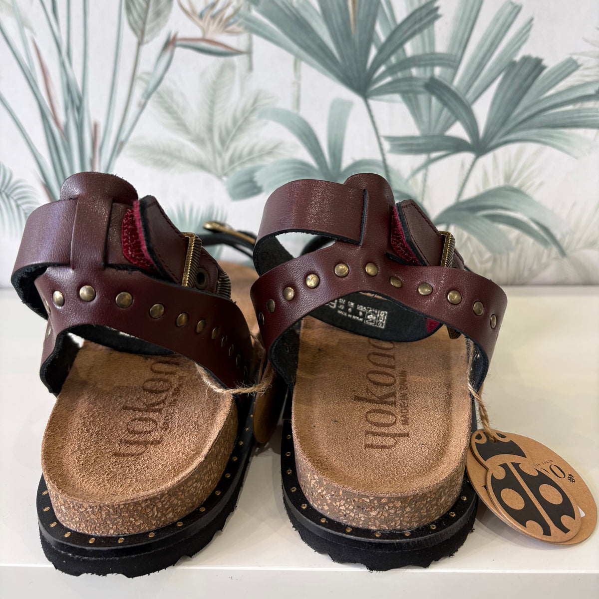Yokono | BOLUS-260 | Studded Ankle Strap Sandal | Bordeaux
