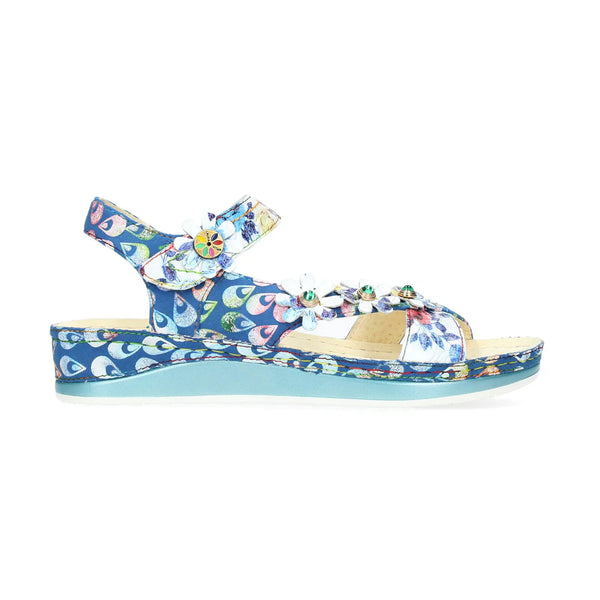 Laura Vita | Brcuelo 81 Floral Flat Sandal | Blue Multi