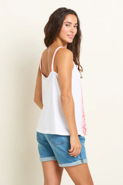 Trailing Floral Embroidered Camisole | White/Coral