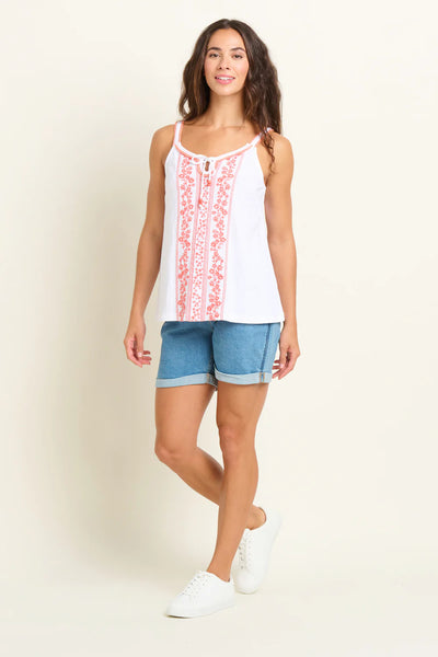 Trailing Floral Embroidered Camisole | White/Coral