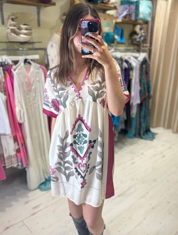 Anais Boho Printed Short Dress | Pink