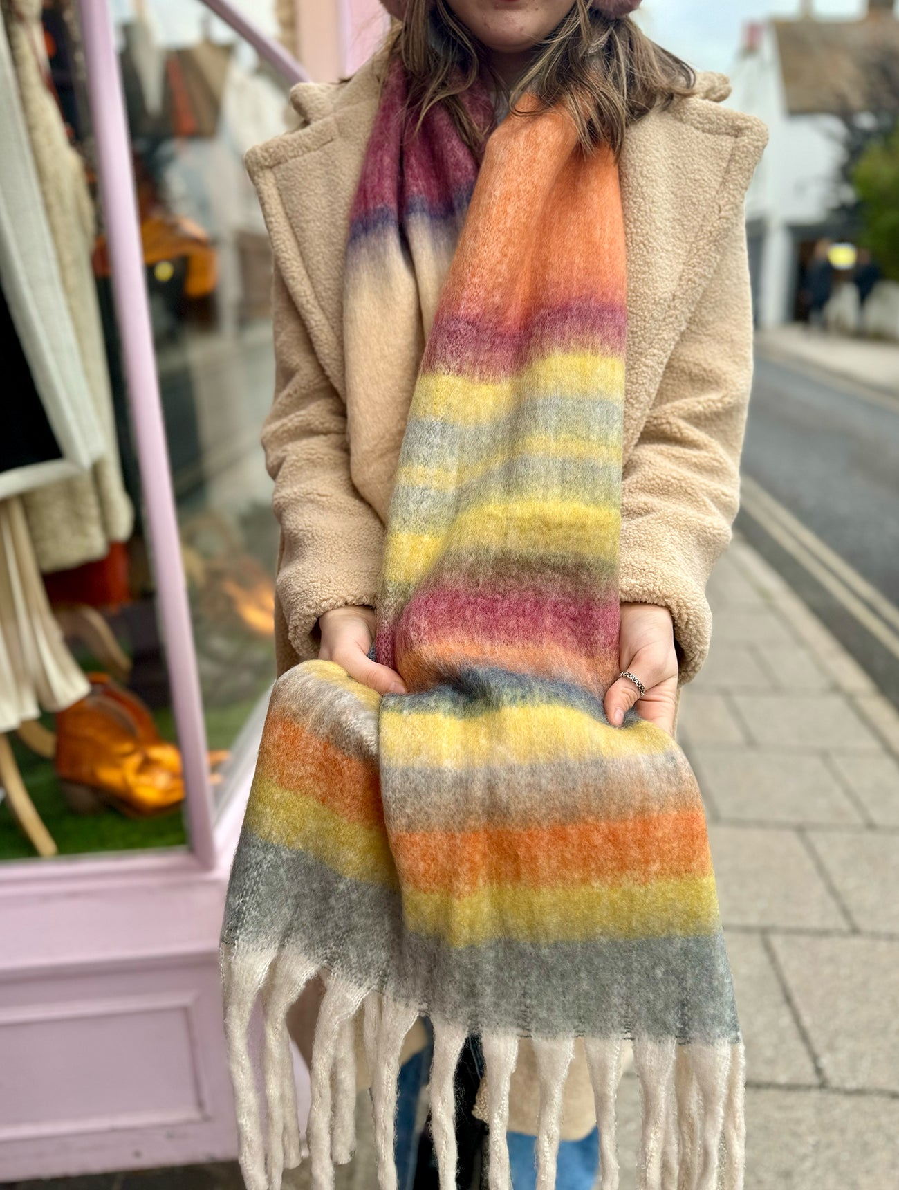 Soft Tassel Blanket Scarf |  Yellow Stripe Multi