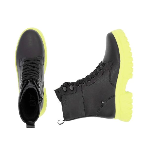 Rieker | Chunky Ankle Boot | W1870-01 | Black/Neon