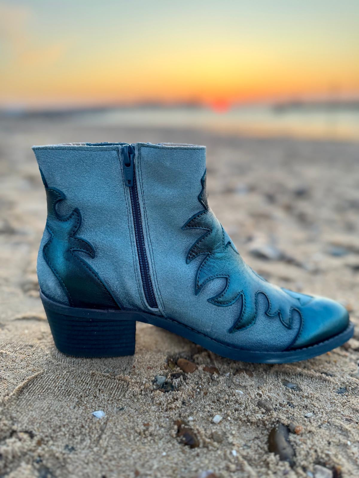 Felmini | Short Two Tone Cowboy Boot | Teal