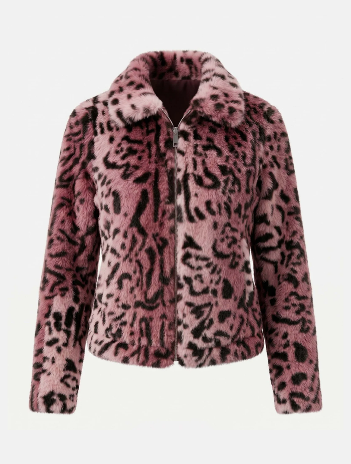 Alice Collins | Connie Faux Fur Leopard Jacket | Powder Pink