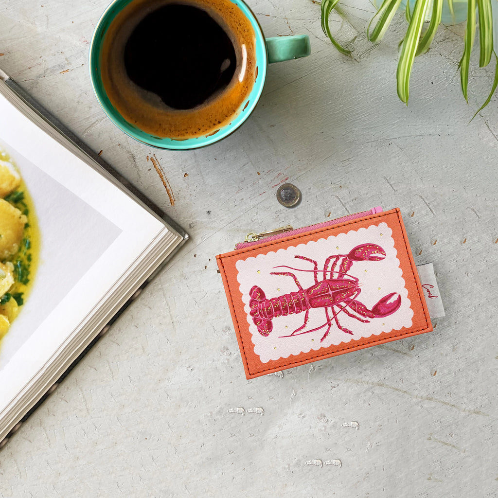 Coral Lobster Zip Purse