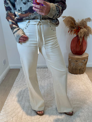 Tie Waist Wide Leg Jeans | Cream