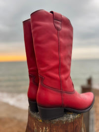 Felmini | Long Leather Cowboy Boot | Red