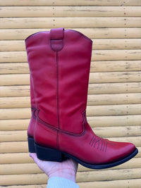 Felmini | Long Leather Cowboy Boot | Red